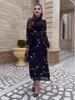 2025 Herbst Schwarzes Netz-Print Schlankmachendes Langarmkleid