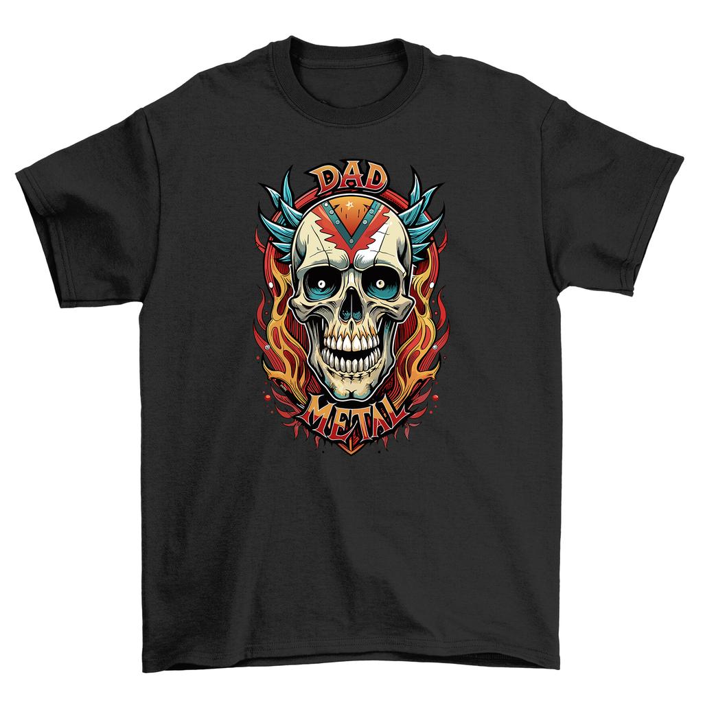 Dad Metal Skull T-Shirt Mens Womens Tees Top - Rock Out in Style! 100% Cotton, Funny Tee for Dads, Un