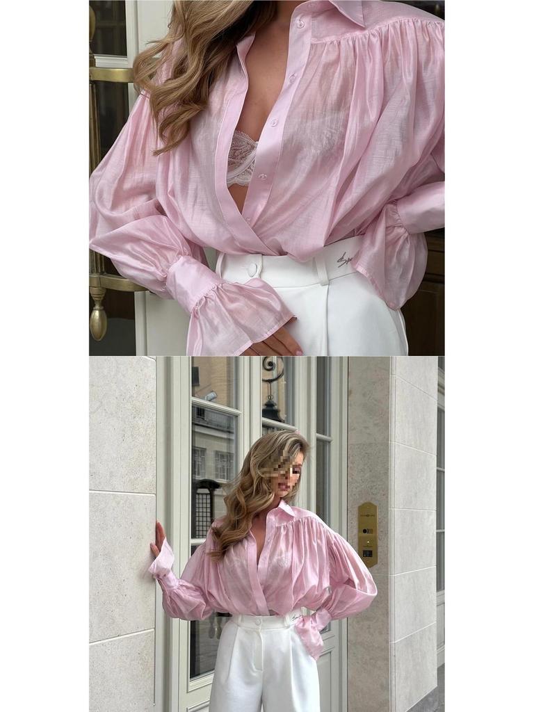 Moda Autunnale Donna 2026: Camicia a Manica Lunga Monocolore con Revers Ampio Stile Europeo & Americano