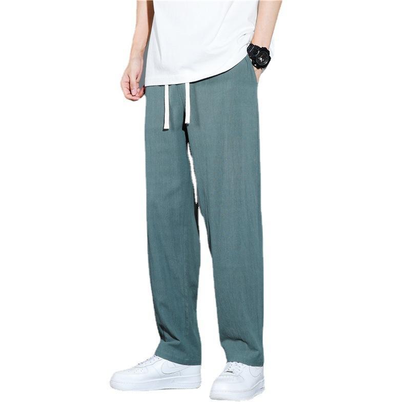 Summer new men's cotton and linen casual pants solid color large size loose and thin breathable straight pants men's pants