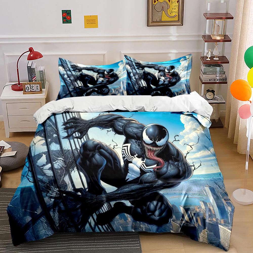 Venom-Themed Bedding Set with Skyline Bedding Set (1 Duvet Cover, 2 Pillowcases, Duvet Not Included)
