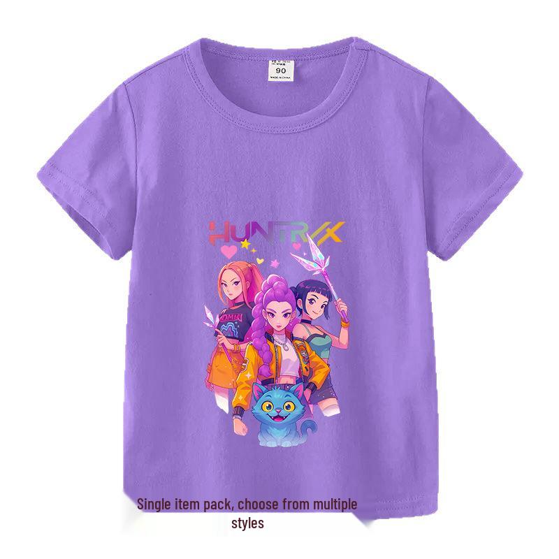K-POP Demon Hunter Girl Group Unisex Cotton T-Shirt - Kids' Summer Short Sleeve Round Neck Top