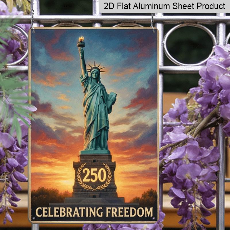 2D Flat Aluminum Sign Measures 7.87*11.8 Inches and Celebrates 250 Years of History with A Patriotic Design Featuring The Statue of Liberty At
