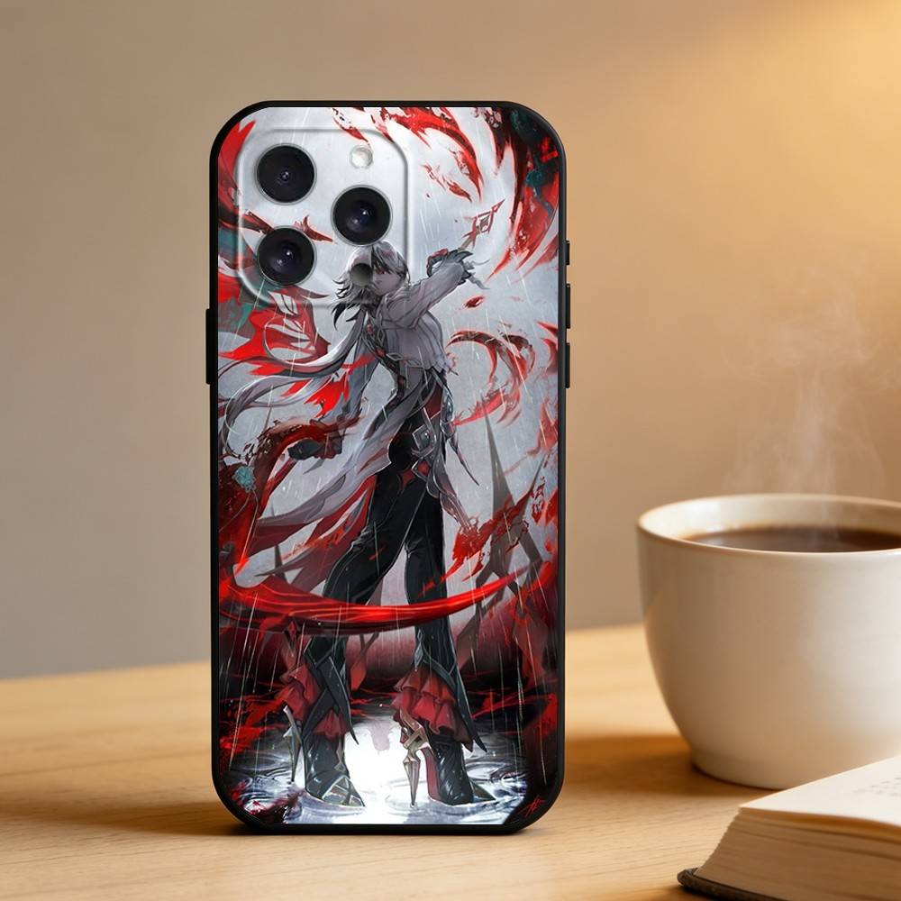 Arlecchino Genshin lmpact  Phone Case For iPhone 16,15,14,13,12,17,Pro Max,Plus Silicone Black Case