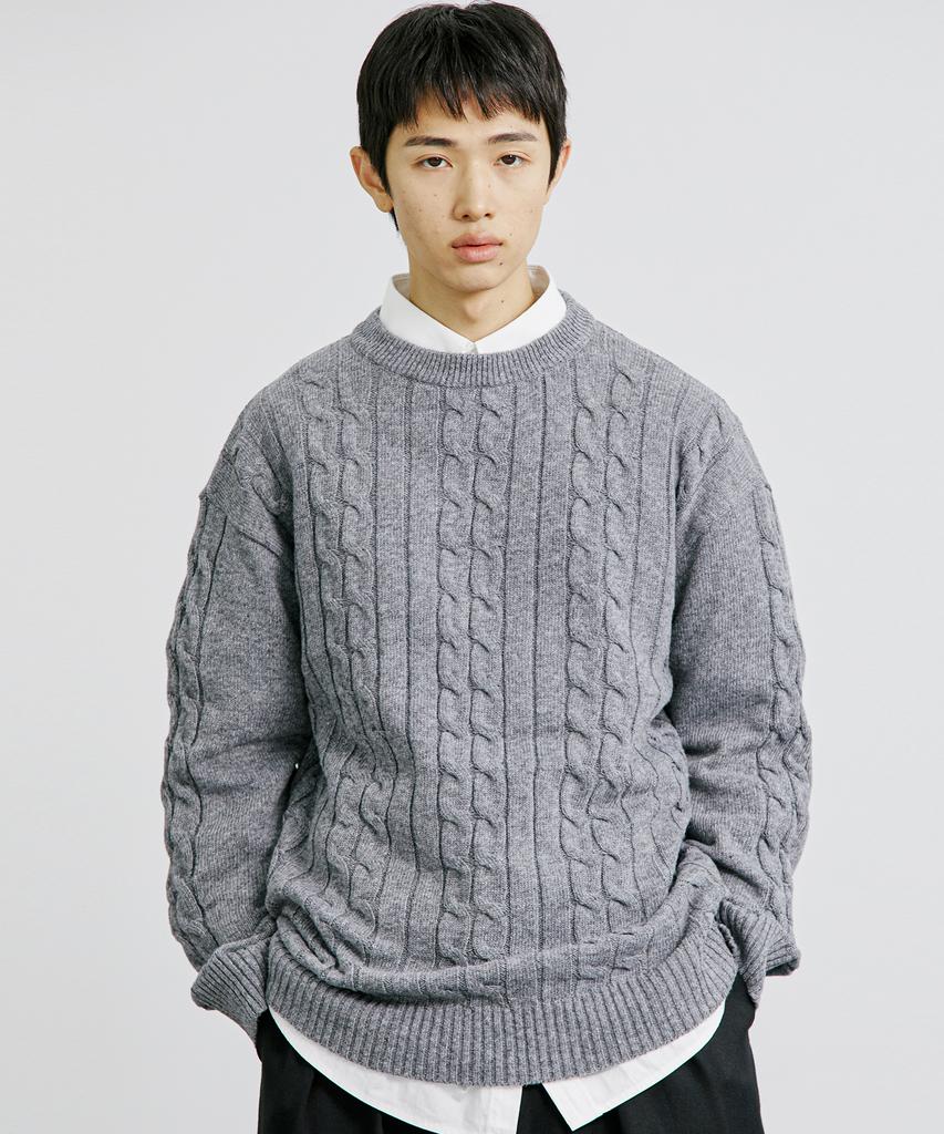 KND Ftts Chain Cable Cashmere Loose Fit Sweater Gray
