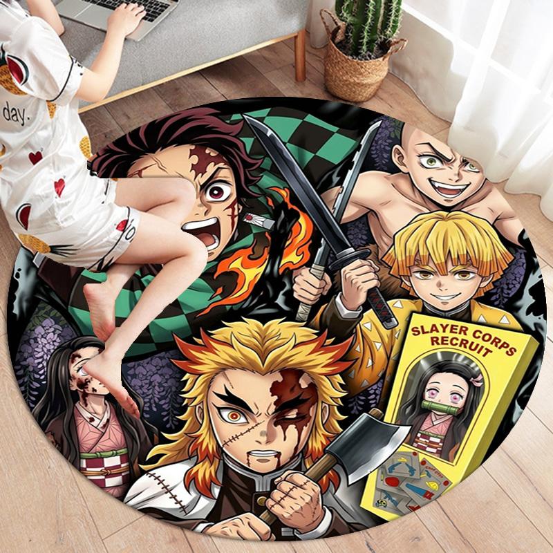 Demon Slayer Round Area Rug Carpet Rug For Living Room Bedroom Sofa Playroom Decor Nonslip Floor Mat