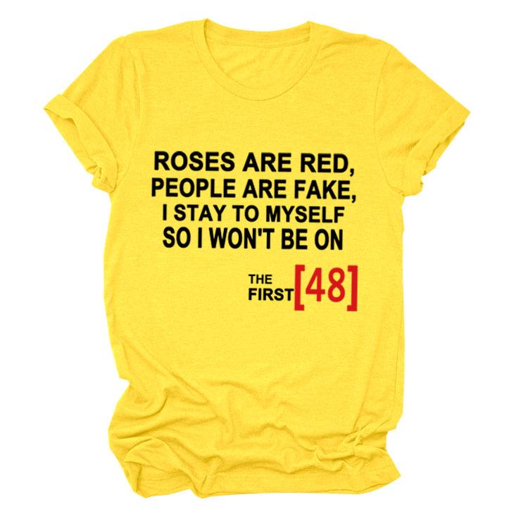 Roses Are Red Women's Loose Round Neck T-Shirt - Short Sleeve, Simple Design, 2021