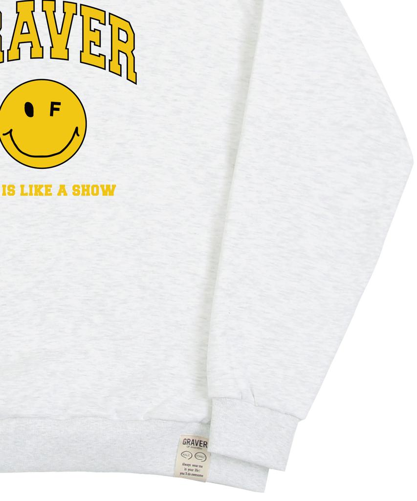 GRAVER [Unisex] Arch Logo Life Dot Smile Sweatshirt_Melange White