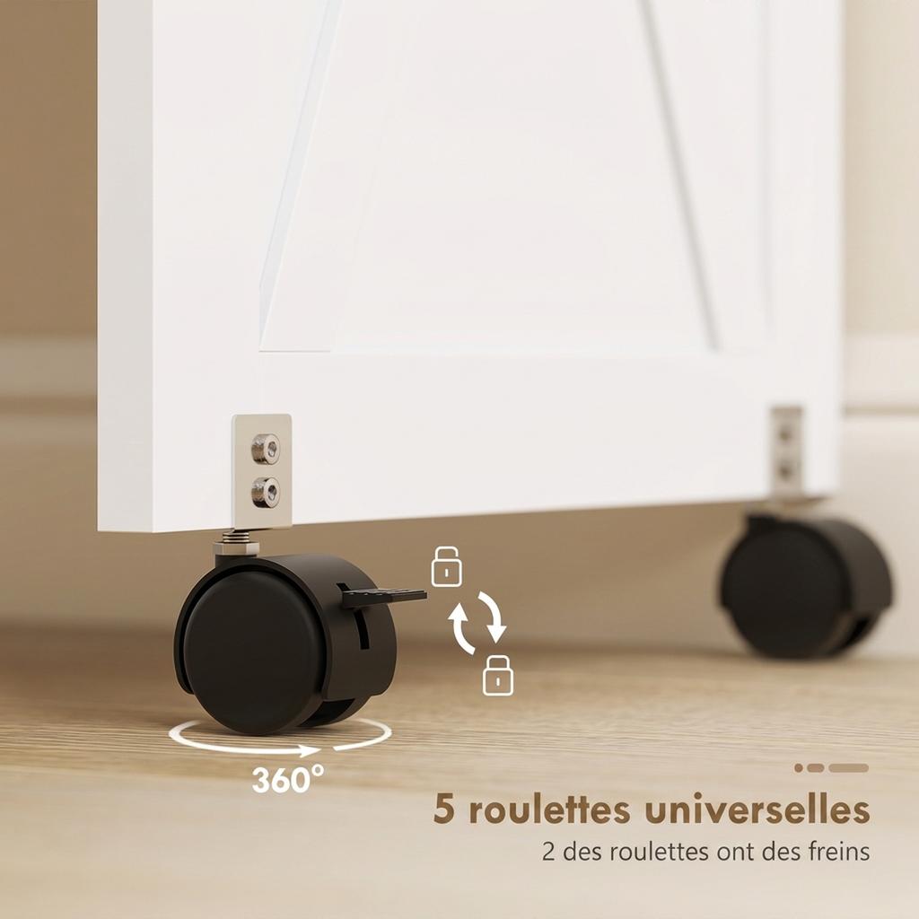 Folding Sewing Table, Rolling Cabinet, Magnetic Barn Door, 2 Bins, Shelf, 18 Pegs, White