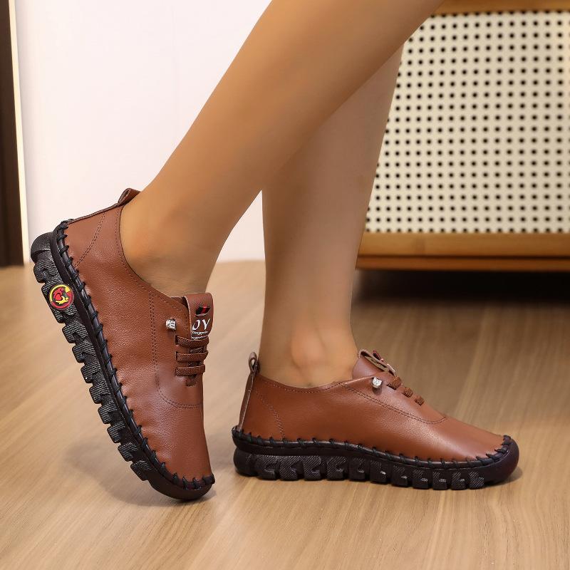 Chaussures à semelles souples, chaussures décontractées à lacets cousues à la main pour femmes, grande taille