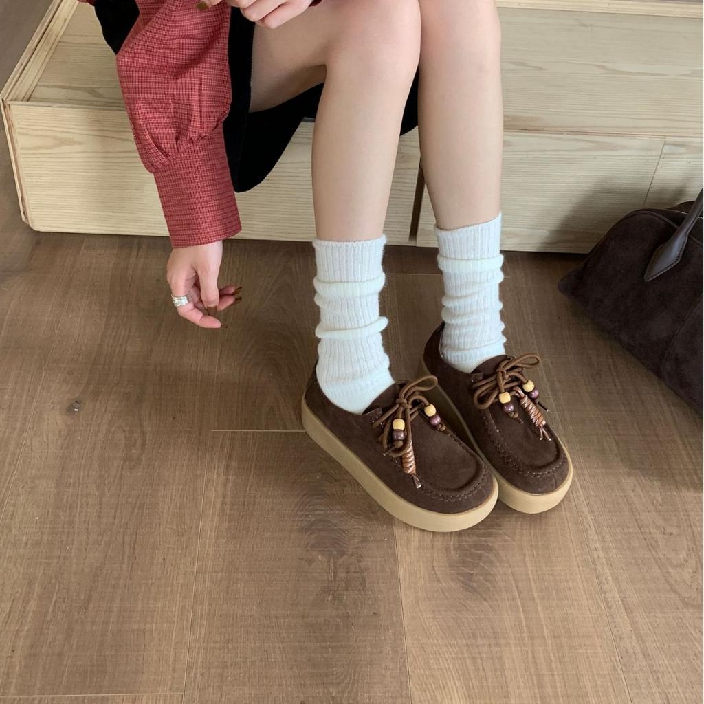 2025 new round head flat bottom Doudou word with soft bottom inner slope heel commuter work versatile women's shoes