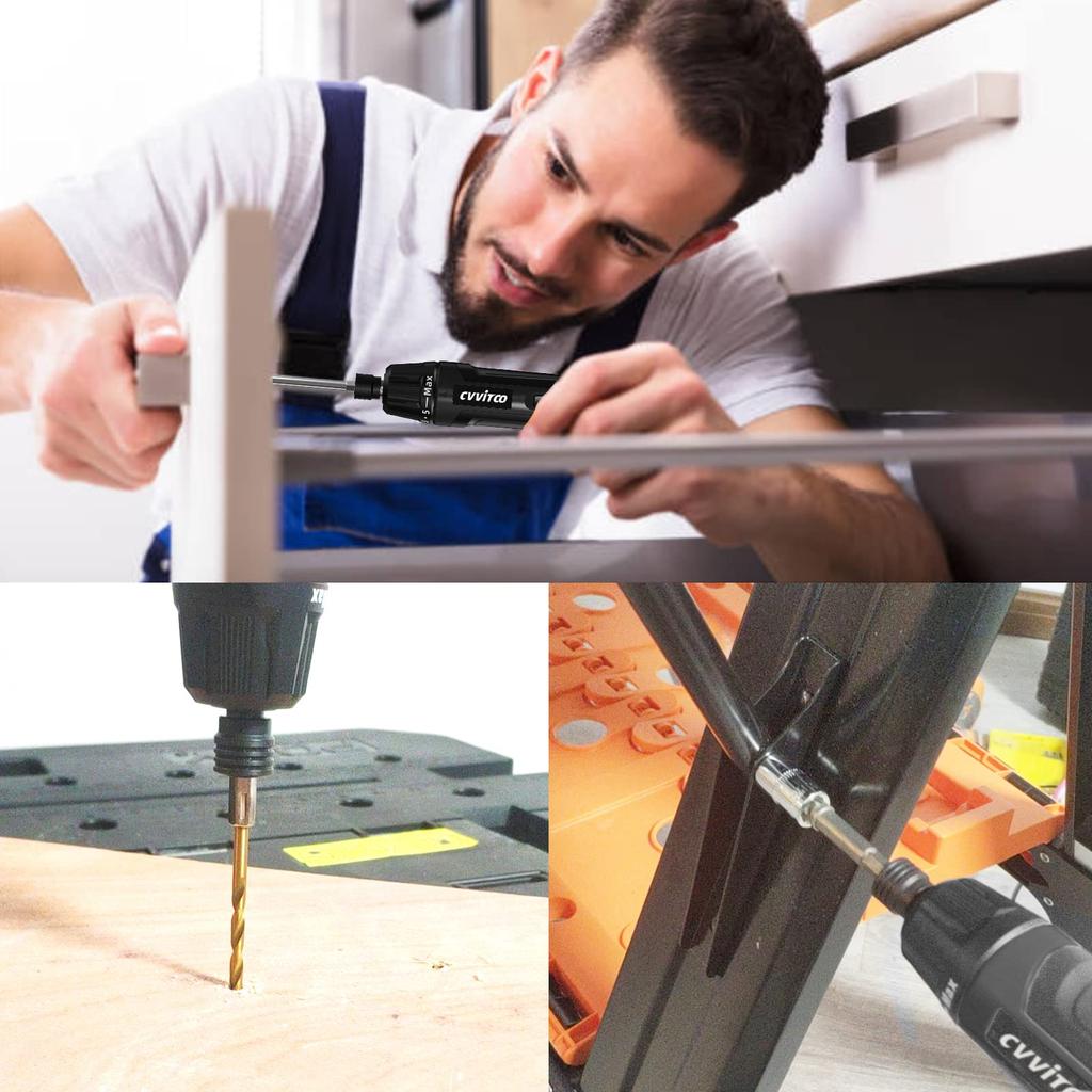 CVVITOO elektrický šroubovák Akumulátorový šroubovák Sada dobíjecího šroubováku USB Utahovací moment 11 bitů šroubováku 3 šroubové vrtáky 5 nástrčných ohebných šestihran