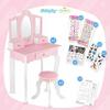 Grande Coiffeuse En Bois Rose Pour Enfant Avec Triple Miroir, Tabouret Et Stickers (GS3303)