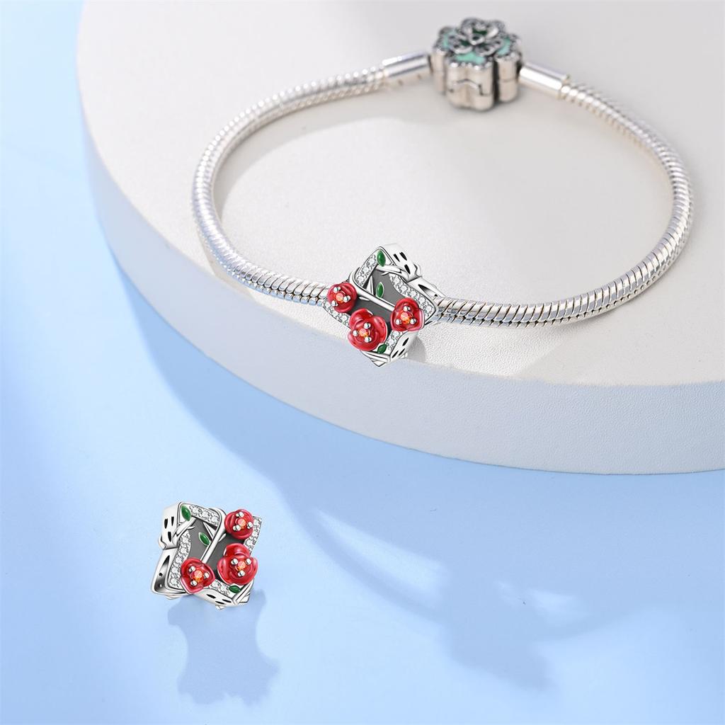 Genuine Beautiful Charm Copper Red Roses Star Bead Fits Bracelets Women Jewellery Crafting DoItYourself Gifts Beautiful Exquisite