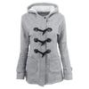 Frauen einfarbig Horn Knöpfe Strickjacke gepolsterte Kapuze Mantel Jacke Mantel