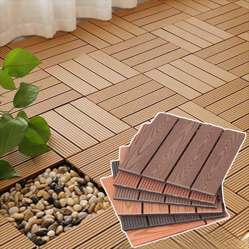 Interlock Wooden WPC Floor Hardwood Terrace Brick New Patio Deck Tiles  Landscaping
