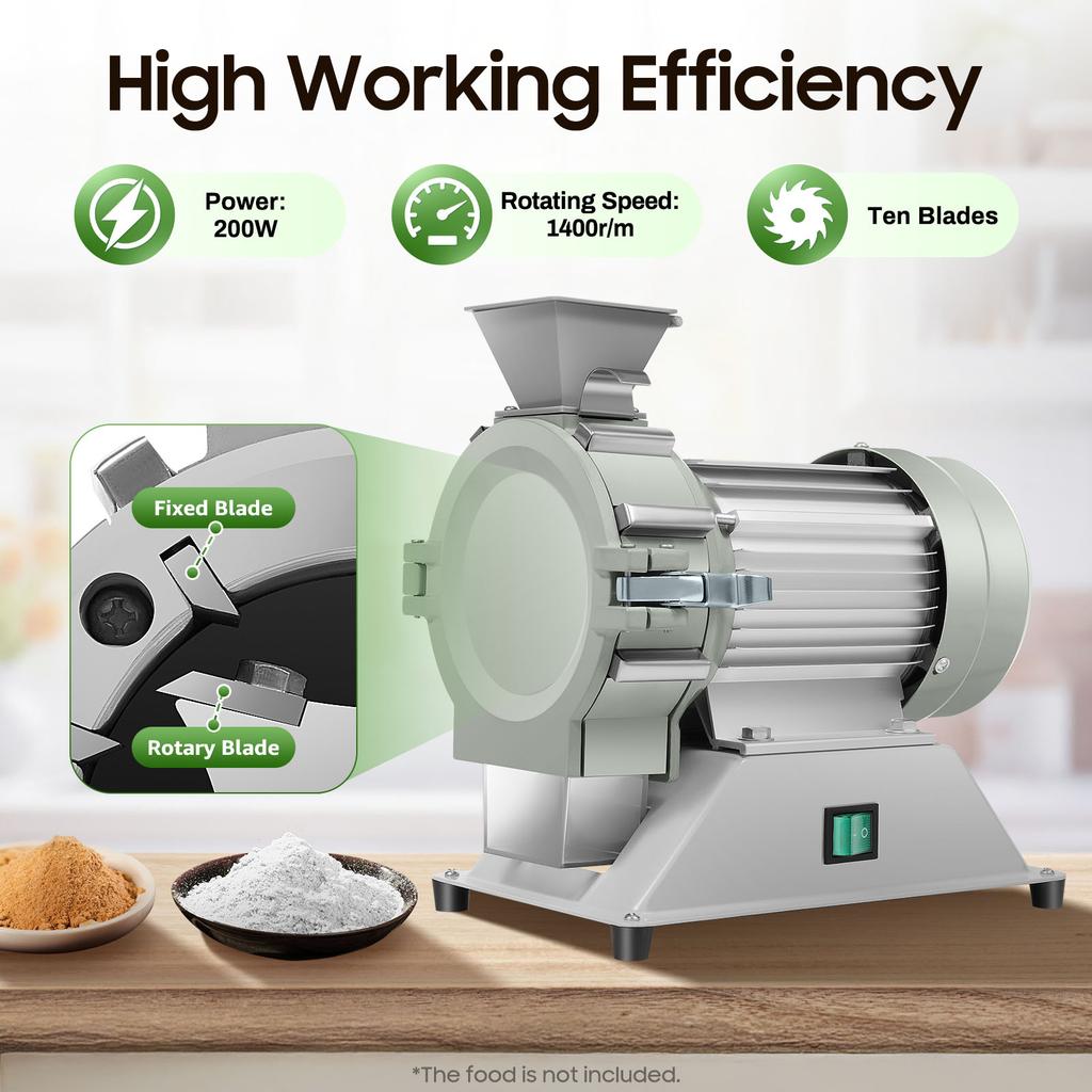 Grey Micro Plant Grinding Machine 30-120 Mesh, 200W 1400r/m Electric Grinding Tool for Restaurants, Supermarkets & Laboratories