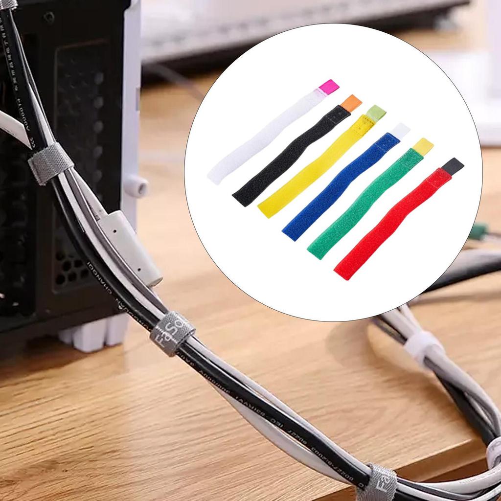 6x Cable Ties Cord Straps,Vivid Colors Hook and Loop Wire Ties,Cord Organizers for