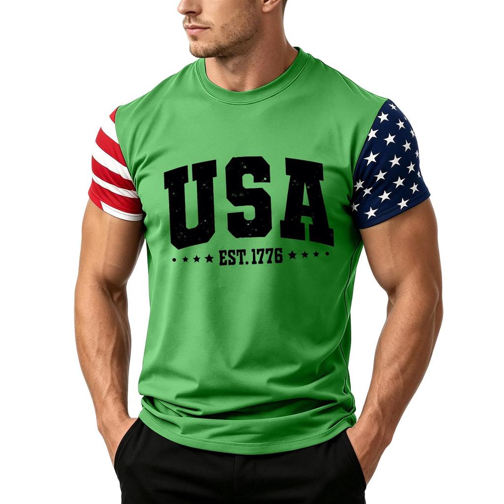 Men's Independence Day Flag Print Short Sleeve T-Shirt, Loose Casual Daily Summer Tops
