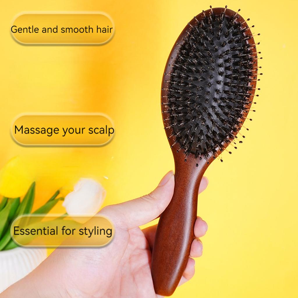 Comfortable High Elastic Massage Cushion Comb Beech Wood Bristle Smooth Hair Comb