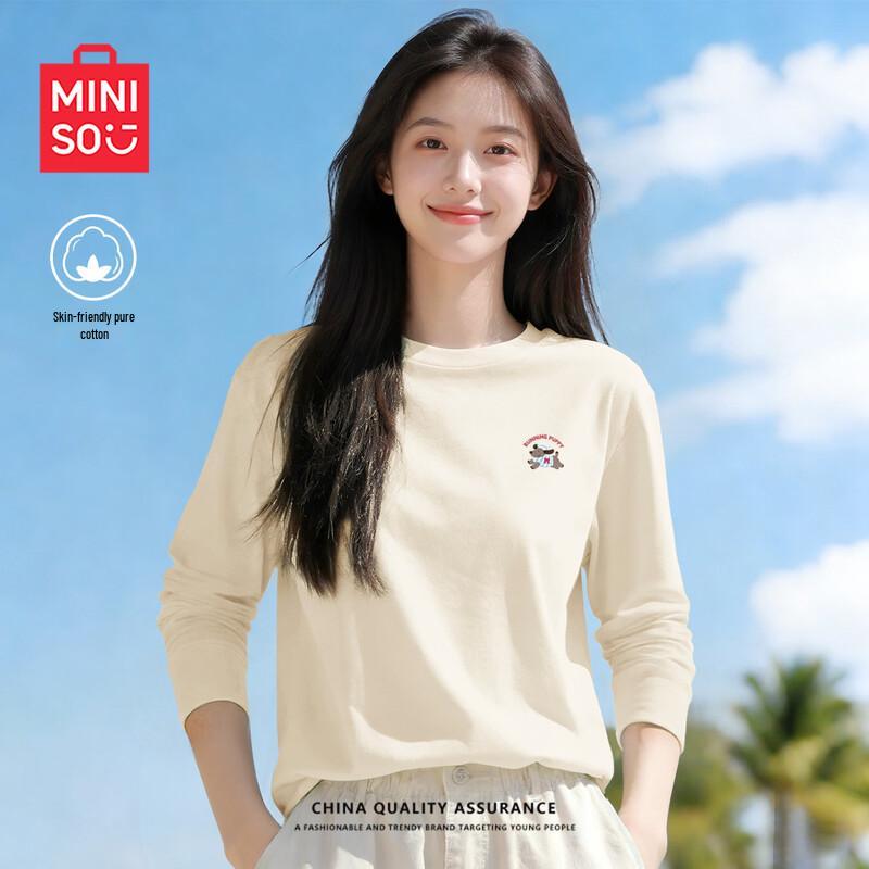 MINISO Women's Loose Fit Long-Sleeve Cotton T-Shirt