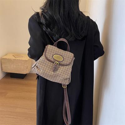 2025 Autumn New Thousand Bird Grid Backpack Niche Design Portable Backpack Travel Bag Premium Texture Bag Women