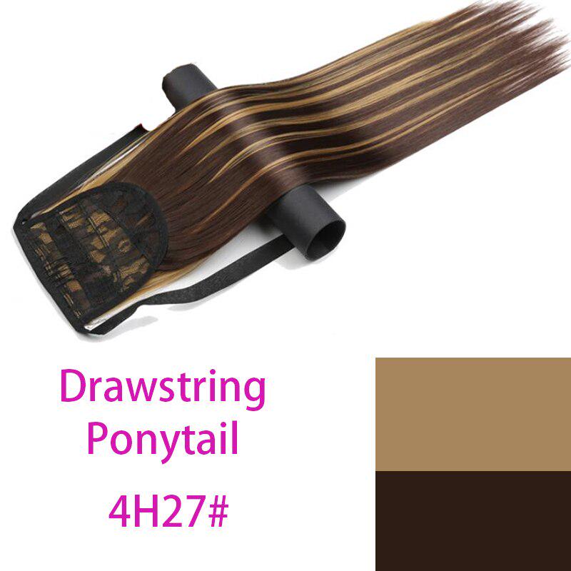 Long Straight Drawstring Ponytail Heat Resistant Synthetic Natural Straight Wrap Around Clip In Ponytail Hair Extension