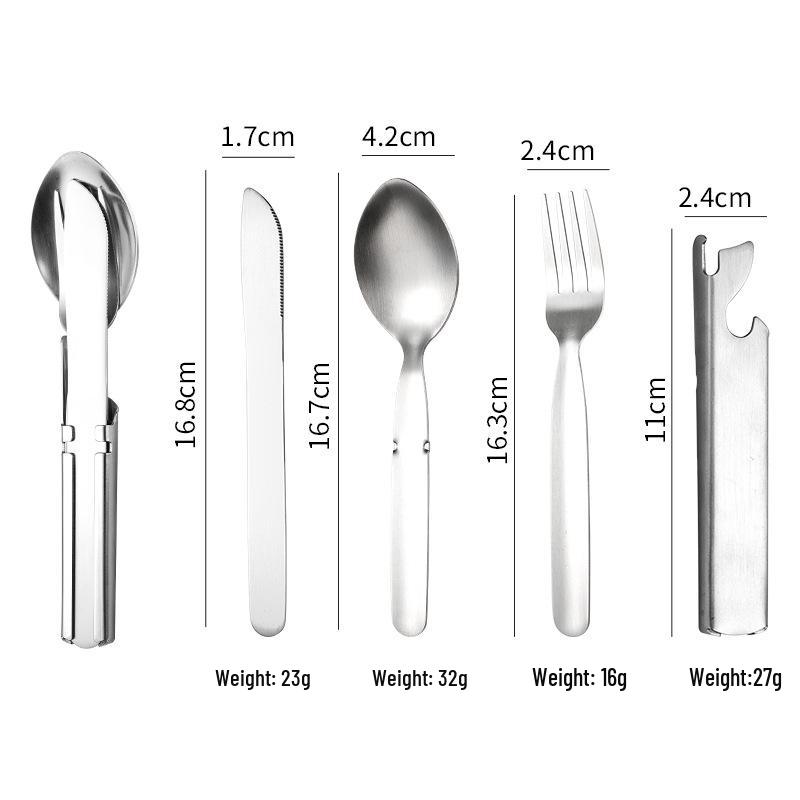 Stainless Steel Travel BBQ Utensil Set: Knife, Fork, Spoon & Bottle Opener