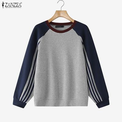 Damen Lässige Rundhals Patchwork Langarm Pullover Sweatshirts