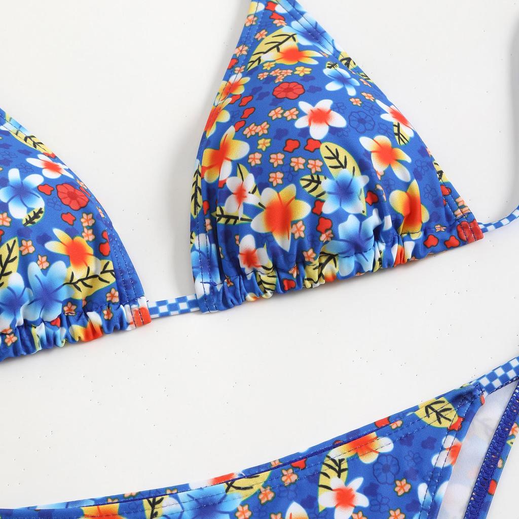 2025 New Multi-Color Print Backless Lace-Up Sexy Split Bikini Swimsuit for Women