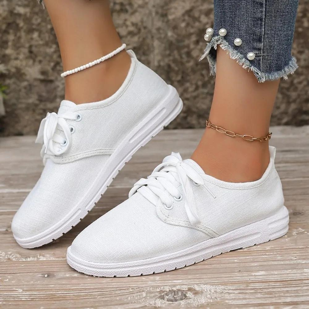 Damen Sneakers Herbst Schnürschuhe Walking Vulkanisierte Schuhe Runde Spitze Einfarbiges Design Bequeme Damenschuhe 36-43