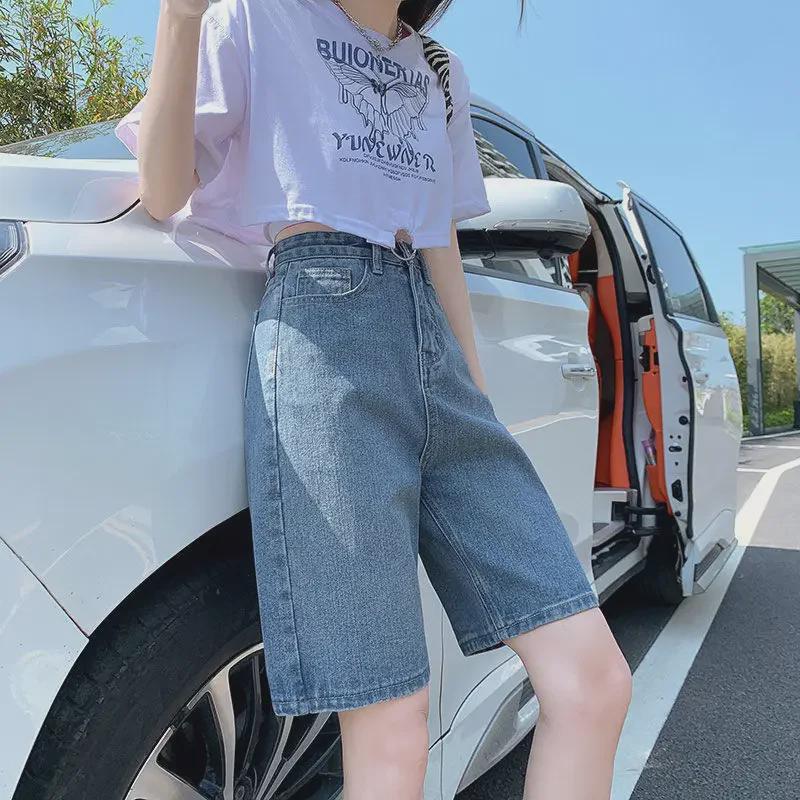 2024 Women's High-Waist Wide-Leg Denim Shorts – Slim, Loose, 5-Point Fit