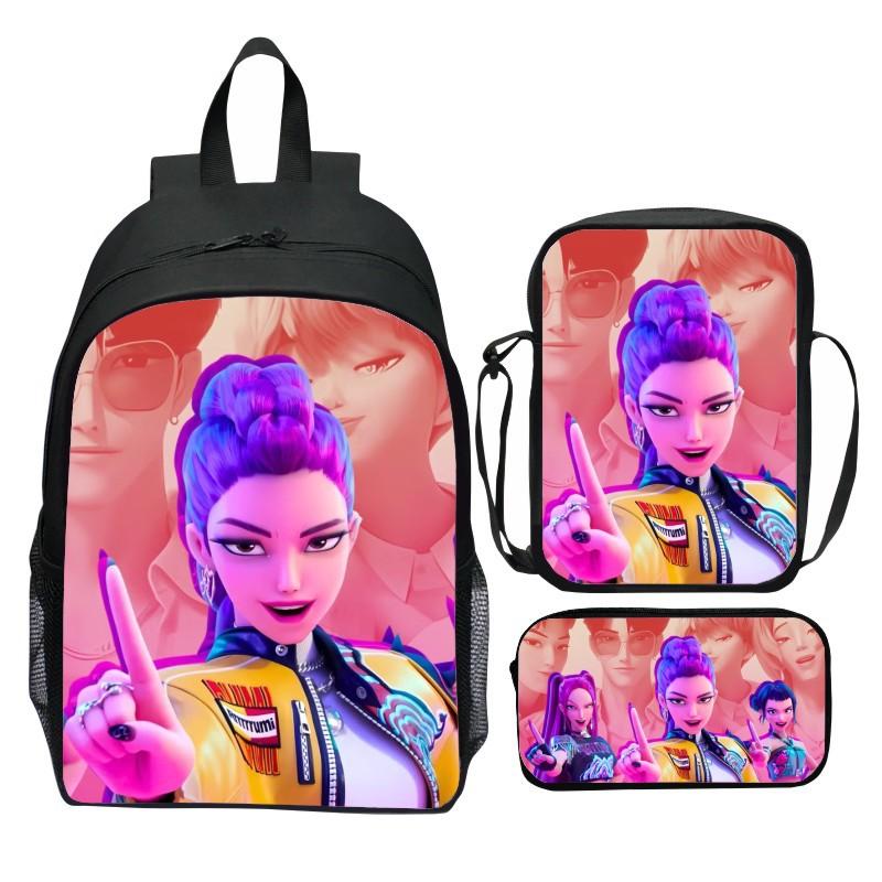 Neuer Druck Hunter Demon Girl Group Huntrix Kpop dreiteiliges Set Schultasche Cartoon Grundschulrucksack für Jungen und Mädchen CLE