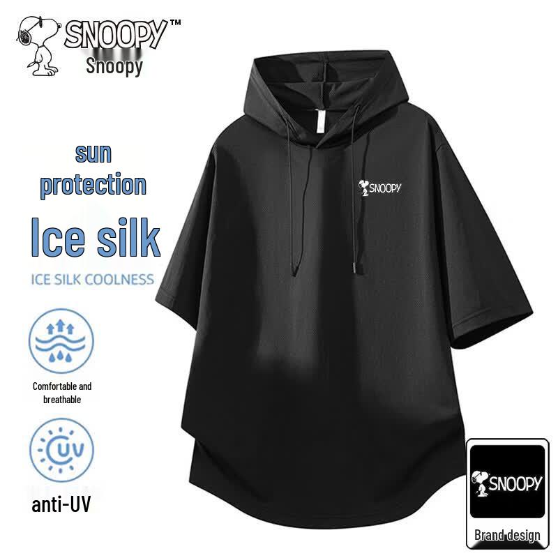 SNOOPY Men s Loose Fit Hooded Short Sleeve T-Shirt XL
