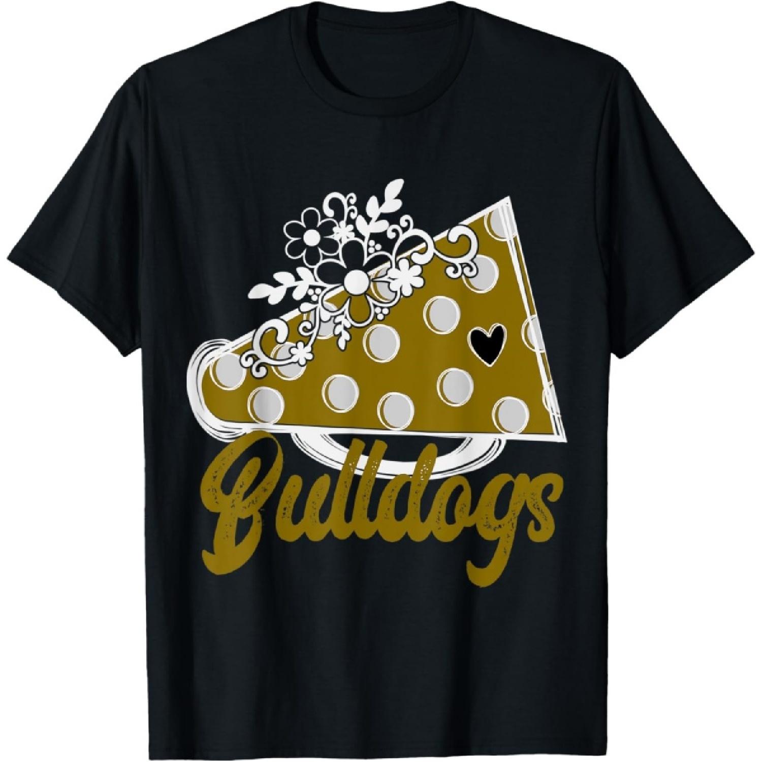 Cheer BULLDOG Shirt, Gold Megaphone Heart Flower Accent Men Women Kids T-Shirt S
