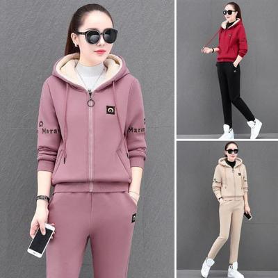 Women's Fall and Winter Padded and Thickened Warm Fashion Thick Plush Leisure Sports Two-piece Set Plus Size