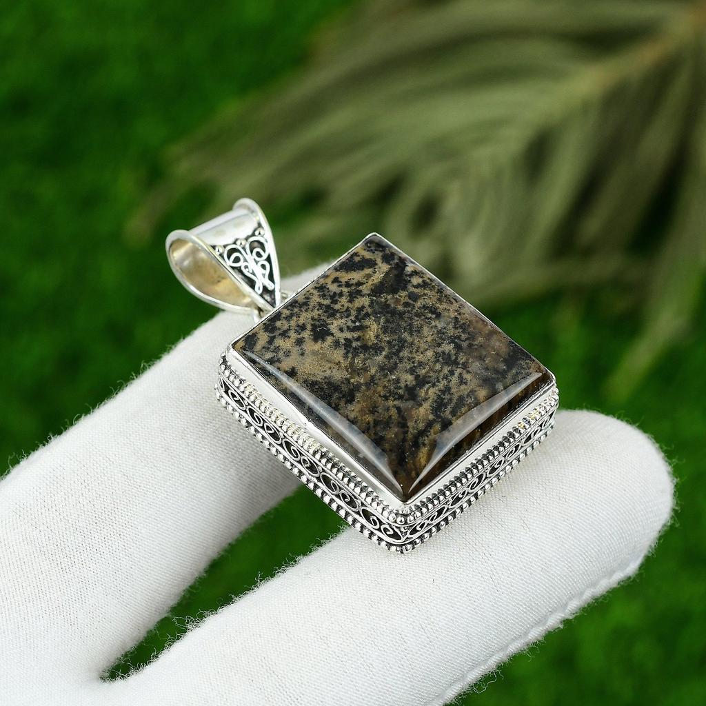 Honey Dendrite Opal Stone 925 Silver Trendy Bezel Vintage Sister Pendant Jewelry