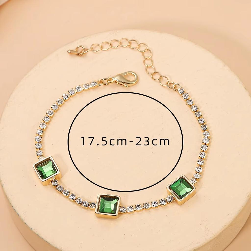 Elegant Gold Bracelet With Green Square Crystals And Rhinestones - Fashion Jewelry For Women Party Daily Wear