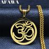 Edelstahl Yoga Om Symbol Halskette Damen/Herren Goldfarbe Religion Buddhismus Zeichen Anhänger Schmuck cadenas mujer N7052S02