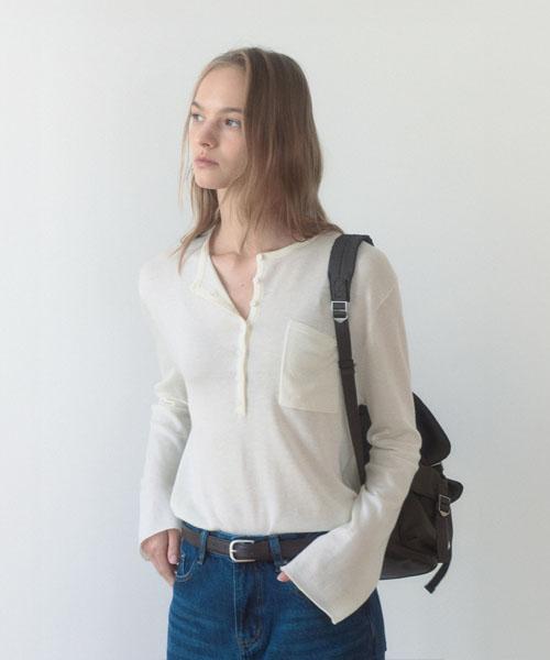 HAINT Boy Fit Soft Henley Neck Knitwear_Ivory