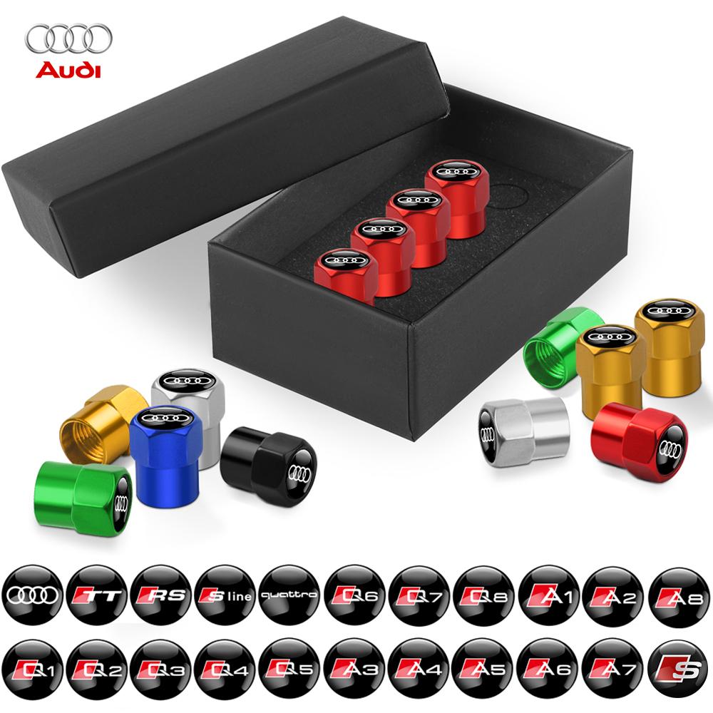 Car Styling 3D Aluminum Metal Car Wheel Tire Valve Cap Cover for Hot RS S SLINE A3 A6 Q3 quattro Q7 TT A1 A2 A3 A8 A7 S3 S4 S6