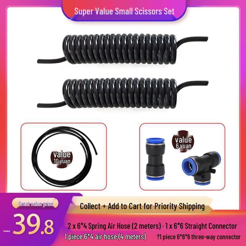 Telescopic Air Hose Set: 8mm/6mm Coil Tube, Scissor Lift Spring, Cylinder Connector Fittings