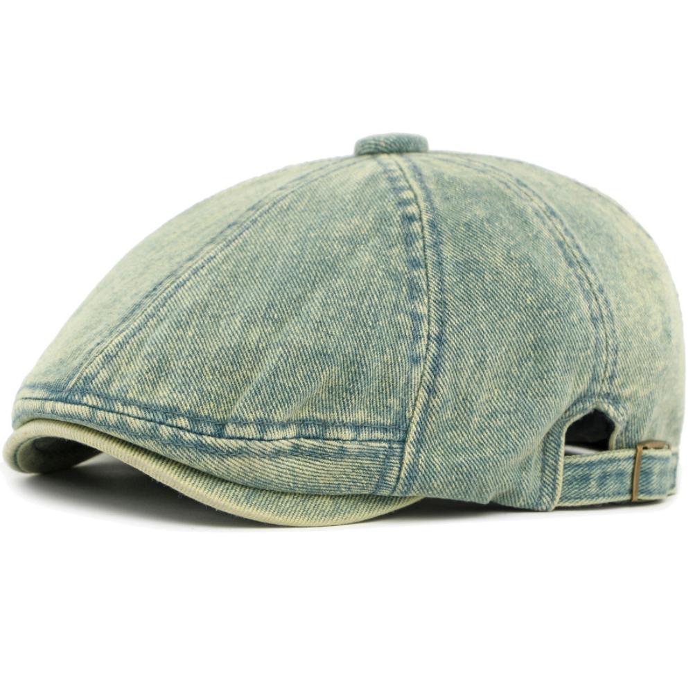HT5045 Mens Beret Women New Spring Autumn Denim Beret Hat 100% Cotton Adjustable Artist Flat Cap Male Female Octagonal Beret Cap