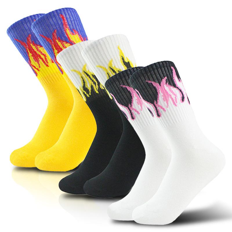 Unisex Trendy Flame Pattern Mid-Calf Socks - Versatile European & American Street Hip-Hop Style