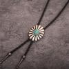 Braided Shoestring Bolo Tie with Large Flower Charm Cowboy Necktie Necklace Country Bolo Tie Cowboy