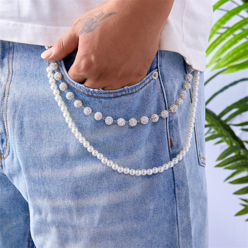 

Bohemian Imitation Pearl Beads Keychain Belt Chain For Women Men Exquisite Punk Trousers Jeans Tassel Chain Hip Hop Jewelry Gift