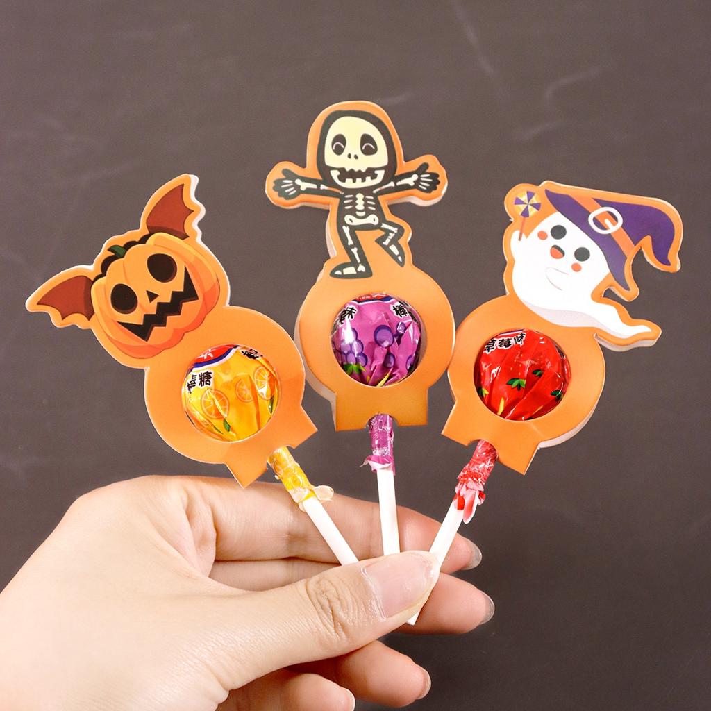 24pcs Halloween Lollipop Holder Cards Cartoon Pumpkin Ghost Pattern for Birthday Halloween Party Decoration DIY Gifts Supplies
