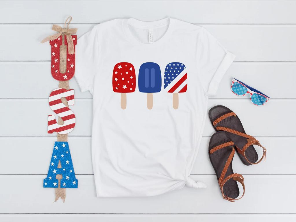 Red White Blue Popsicle shirt,Ice Cream Shirt, Rainbow America, 4th of July Shir