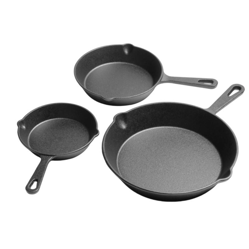 Cast Iron Flat-Bottom Wok Set: 3-Piece Non-Stick, No Coating Frying Pan for Home Cooking