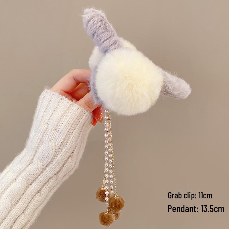 Korean Style Plush Bow Hair Clip with Tassel - Autumn/Winter Women's Hair Accessory